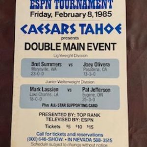 1985 February 18 Caesars Tahoe Double Main Event featuring Bret Summers vs. Joey Olivera & Mark Lassien vs. Pat Jefferson 14" x 22" paper fight poster.